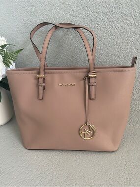 Michael Kors Dusty Rose Saffiano Tote with Gold Hardware